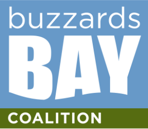 Buzzards Bay Coalition logo: blue background with large white 'BAY' and 'buzzards' text above, olive-green strip reading 'COALITION'.